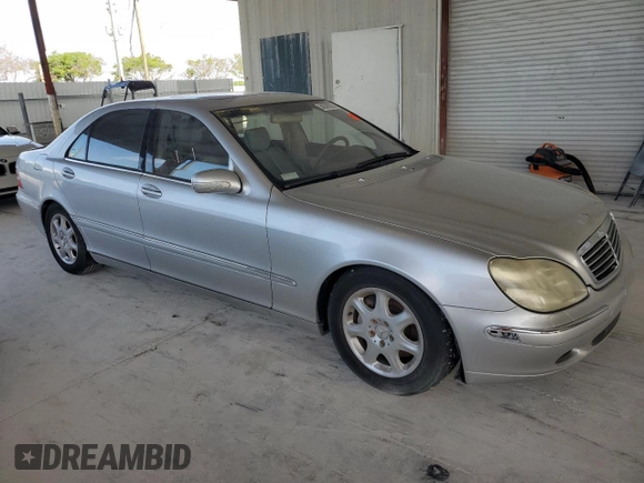 2002 Mercedes-Benz S 430 with VIN WDBNG70J22A278655, listed as a Copart auction lot 58589935 with Not provided miles and Salvage title. Bid and sale history available at DreamBid. Image 4.