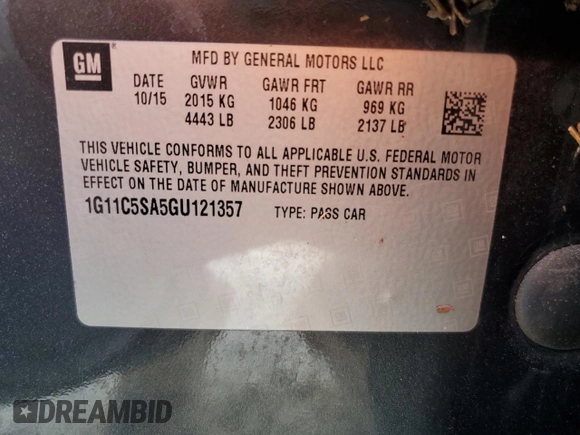 2016 Chevrolet Malibu LT with VIN 1G11C5SA5GU121357, listed as a Copart auction lot 77779354 with Not Provided miles and Salvage Title. Bid and sale history available at DreamBid. Image 13.