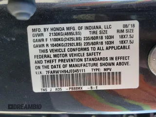 2018 Honda CR-V Touring with VIN 7FARW1H94JE045111, listed as a Copart auction lot 48748245 with 94,752 mi miles and Salvage Title. Bid and sale history available at DreamBid. Image 14.