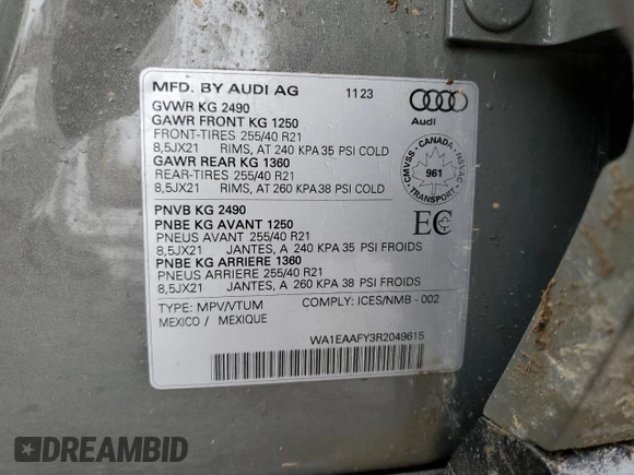2024 Audi Q5 S line Premium Plus z VIN WA1EAAFY3R2049615, wystawiony jako Copart lot #55653445 z przebiegiem 11 716 mil mil oraz Szkoda całkowita • Salvage title. Historia ofert i sprzedaży dostępna na DreamBid. Obrazek 12.