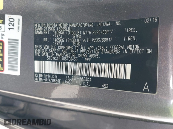 2016 Toyota Sienna XLE with VIN 5TDYK3DC4GS708455, listed as a IAAI auction lot 41914114 with 140,451 mi miles. Bid and sale history available at carsss.com. Image 9.