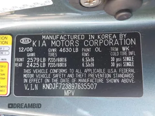 2009 Kia Sportage LX with VIN KNDJF723897635507, listed as a IAAI auction lot 41738092 with 159,850 mi miles. Bid and sale history available at carsss.com. Image 9.