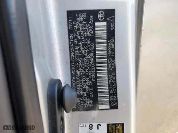 2011 Toyota Prius I with VIN JTDKN3DU7B5297458, listed as a Copart auction lot 53840305 with 218,351 mi miles and Clean Title. Bid and sale history available at carsss.com. Image 12.