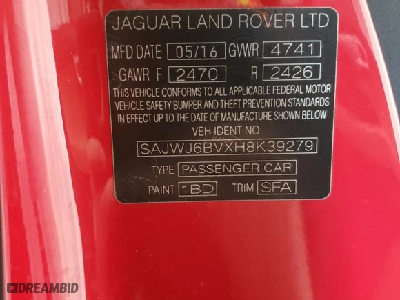 2017 Jaguar F-TYPE S with VIN SAJWJ6BVXH8K39279, listed as a Copart auction lot 79134844 with 25,906 mi miles and Salvage Title. Bid and sale history available at carsss.com. Image 14.