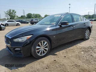 2014 Infiniti Q50 Premium with VIN JN1BV7AR6EM696866, listed as a Copart auction lot 64087555 with 63,847 mi miles and Salvage title. Bid and sale history available at DreamBid. Image 1.