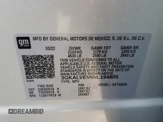 2022 GMC Terrain SLT z VIN 3GKALVEV6NL194805, wystawiony jako Copart lot #55059885 z przebiegiem 23 335 mil mil oraz Szkody całkowita. Historia ofert i sprzedaży dostępna na DreamBid. Obrazek 14.