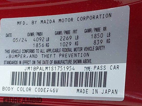2025 Mazda Mazda3 Hatchback with VIN JM1BPALM1S1751954, listed as a IAAI auction lot 41791265 with 1 mi miles. Bid and sale history available at carsss.com. Image 9.