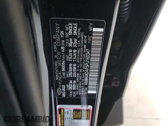 2023 Hyundai Ioniq 5 SE with VIN KM8KMDAF5PU160347, listed as a Copart auction lot 59949344 with 2,665 mi miles and Salvage title. Bid and sale history available at DreamBid. Image 13.