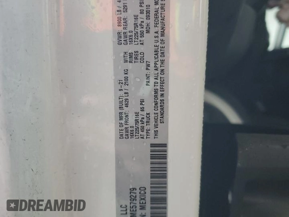 2021 Ram ProMaster Cargo with VIN 3C6LRVVGXME579279, listed as a Copart auction lot 83981944 with 76,202 mi miles and Salvage Title. Bid and sale history available at DreamBid. Image 13.