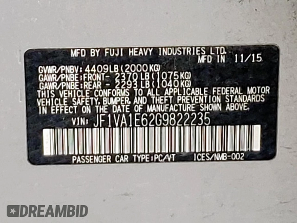 2016 Subaru WRX Premium with VIN JF1VA1E62G9822235, listed as a Copart auction lot 51853685 with 71,207 mi miles and Salvage Title. Bid and sale history available at carsss.com. Image 12.