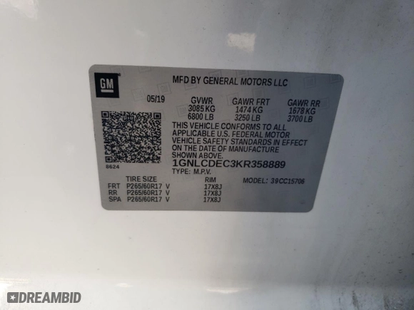 2019 Chevrolet Tahoe Commercial with VIN 1GNLCDEC3KR358889, listed as a Copart auction lot 88309575 with 93,238 mi miles and Salvage Title. Bid and sale history available at carsss.com. Image 12.