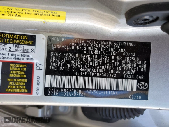 2013 Toyota Camry L with VIN 4T4BF1FK1DR302323, listed as a Copart auction lot 49118885 with 95,932 mi miles and Salvage Title. Bid and sale history available at carsss.com. Image 12.