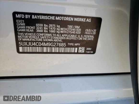 2021 BMW X5 M50i with VIN 5UXJU4C04M9G27685, listed as a Copart auction lot 84848344 with 32,349 mi miles and Salvage Title. Bid and sale history available at carsss.com. Image 13.