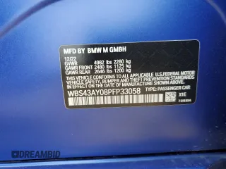 2023 BMW M3 Competition xDrive with VIN WBS43AY08PFP33058, listed as a Copart auction lot 60324825 with 19,651 mi miles and Salvage title. Bid and sale history available at DreamBid. Image 12.