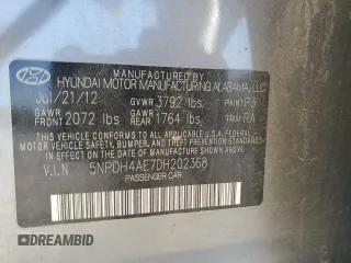 2013 Hyundai Elantra Limited with VIN 5NPDH4AE7DH202368, listed as a Copart auction lot 52707695 with 105,956 mi miles and Salvage Title. Bid and sale history available at DreamBid. Image 14.