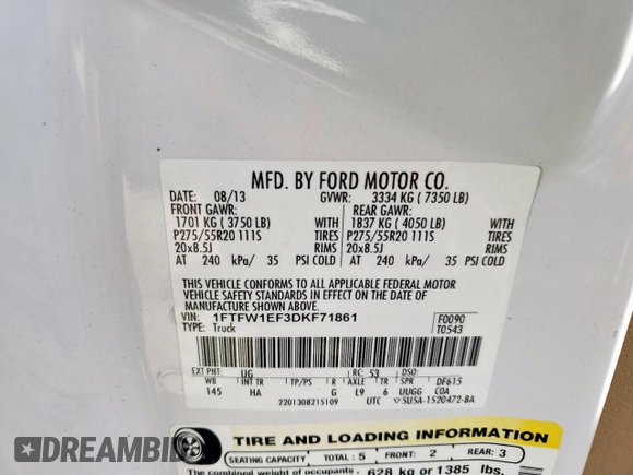 2013 Ford F-150 XL z VIN 1FTFW1EF3DKF71861, wystawiony jako Copart lot #61762415 z przebiegiem 118 794 mil mil oraz Szkoda całkowita • Salvage title. Historia ofert i sprzedaży dostępna na DreamBid. Obrazek 12.