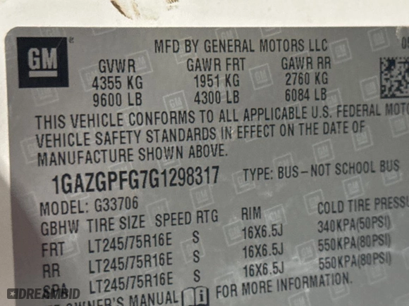 2016 Chevrolet Express Passenger LT with VIN 1GAZGPFG7G1298317, listed as a Copart auction lot 83054974 with 160,497 mi miles and Clean Title. Bid and sale history available at carsss.com. Image 10.