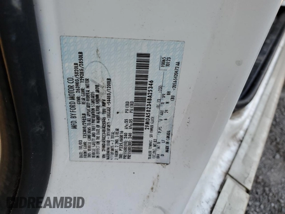 2004 Ford Freestar Limited с VIN 2FMDA58234BA25346, выставлен на аукционе Copart как лот 47467145 с пробегом 154 968 миль миль и Списание • Salvage title. История ставок и продаж доступна на DreamBid. Изображение 13.