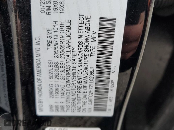 2020 Acura RDX Advance z VIN 5J8TC2H72LL029893, wystawiony jako Copart lot #47185635 z przebiegiem 89 627 mil mil oraz Szkoda całkowita • Salvage title. Historia ofert i sprzedaży dostępna na DreamBid. Obrazek 13.