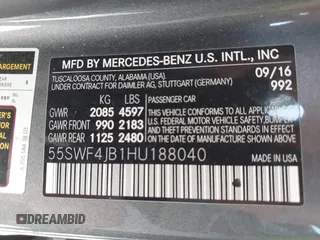 2017 Mercedes-Benz C 300 with VIN 55SWF4JB1HU188040, listed as a IAAI auction lot 41654296 with 174,050 mi miles and . Bid and sale history available at carsss.com. Image 9.