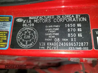 2009 Kia Rio LX with VIN KNADE243696572877, listed as a Copart auction lot 66075394 with 0 mi miles and Non Repairable. Bid and sale history available at carsss.com. Image 12.
