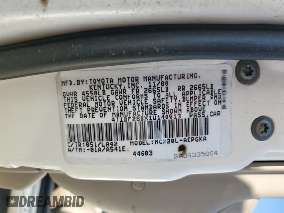 2001 Toyota Avalon XL with VIN 4T1BF28BX1U140913, listed as a Copart auction lot 56253065 with 110,880 mi miles and Clean Title. Bid and sale history available at DreamBid. Image 13.