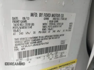 2014 Ford Expedition King Ranch with VIN 1FMJU1J5XEEF01752, listed as a IAAI auction lot 42402066 with 151,759 mi miles and . Bid and sale history available at DreamBid. Image 9.