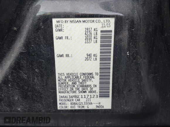 2016 Nissan Altima S with VIN 1N4AL3AP8GC117123, listed as a IAAI auction lot 41649351 with 92,130 mi miles and . Bid and sale history available at DreamBid. Image 9.