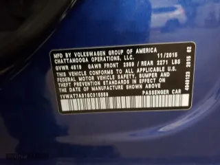 2016 Volkswagen Passat 1.8T S with VIN 1VWAT7A31GC015559, listed as a Copart auction lot 53822195 with 106,709 mi miles and Salvage Title. Bid and sale history available at carsss.com. Image 13.