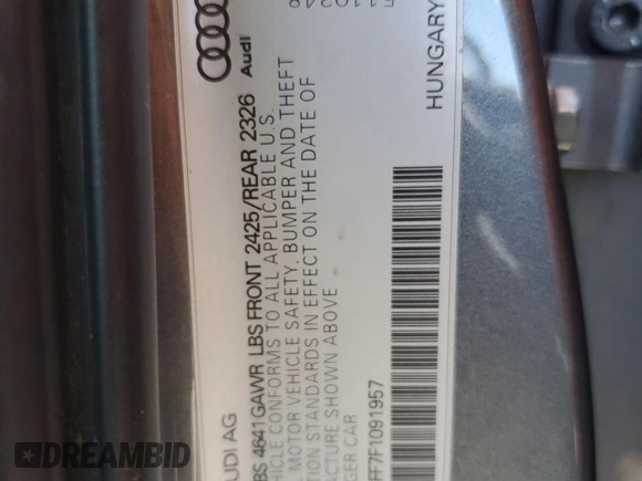 2015 Audi S3 2.0T Premium Plus with VIN WAUBFGFF7F1091957, listed as a Copart auction lot 76576804 with 0 mi miles and Salvage Title. Bid and sale history available at carsss.com. Image 13.