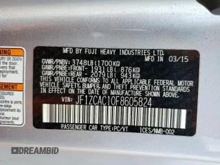2015 Subaru BRZ Limited with VIN JF1ZCAC10F8605824, listed as a Copart auction lot 60963535 with 38,095 mi miles and Salvage title. Bid and sale history available at DreamBid. Image 13.