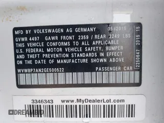 2016 Volkswagen CC Sport with VIN WVWBP7AN2GE500522, listed as a IAAI auction lot 41518541 with 43,539 mi miles. Bid and sale history available at carsss.com. Image 9.