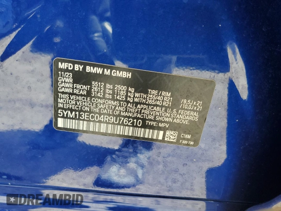 2024 BMW X3 M with VIN 5YM13EC04R9U76210, listed as a Copart auction lot 53906035 with Not Provided miles and Salvage Title. Bid and sale history available at carsss.com. Image 14.