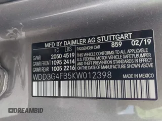 2019 Mercedes-Benz A 220 with VIN WDD3G4FB5KW012398, listed as a IAAI auction lot 42102032 with 64,927 mi miles and . Bid and sale history available at DreamBid. Image 9.