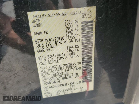 2013 Nissan Xterra S z VIN 5N1AN0NUXDN820818, wystawiony jako Copart lot #52364075 z przebiegiem 120 987 mil mil oraz Szkoda całkowita • Salvage title. Historia ofert i sprzedaży dostępna na DreamBid. Obrazek 12.