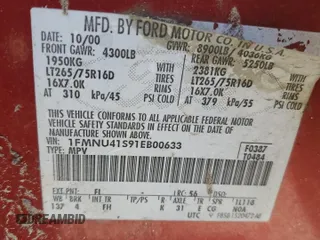 2001 Ford Excursion XLT with VIN 1FMNU41S91EB00633, listed as a Copart auction lot 82747134 with 334,564 mi miles and Salvage Title. Bid and sale history available at DreamBid. Image 13.