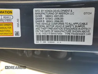 2024 Honda Accord EX с VIN 1HGCY1F36RA079454, выставлен на аукционе Copart как лот 55356185 с пробегом 15 640 миль миль и Списание • Salvage title. История ставок и продаж доступна на DreamBid. Изображение 12.