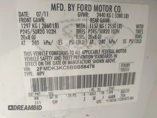 2011 Ford Edge Limited с VIN 2FMDK3KC5BBB58478, выставлен на аукционе IAAI как лот 42716473 с пробегом 214 551 миль миль и . История ставок и продаж доступна на DreamBid. Изображение 9.