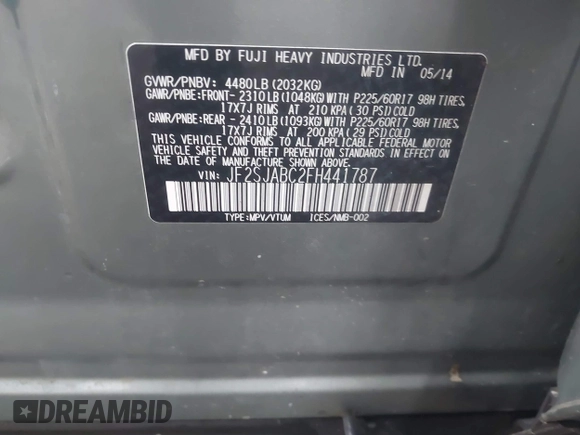 2015 Subaru Forester 2.5i with VIN JF2SJABC2FH441787, listed as a IAAI auction lot 42525480 with 175,878 mi miles and . Bid and sale history available at DreamBid. Image 9.