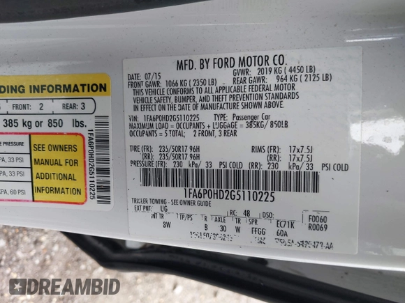 2016 Ford Fusion SE with VIN 1FA6P0HD2G5110225, listed as a IAAI auction lot 42011725 with 133,652 mi miles. Bid and sale history available at carsss.com. Image 9.