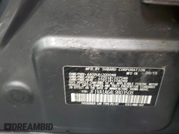 2020 Subaru WRX with VIN JF1VA1A64L9803508, listed as a Copart auction lot 46875325 with 80,639 mi miles and Salvage Title. Bid and sale history available at carsss.com. Image 12.