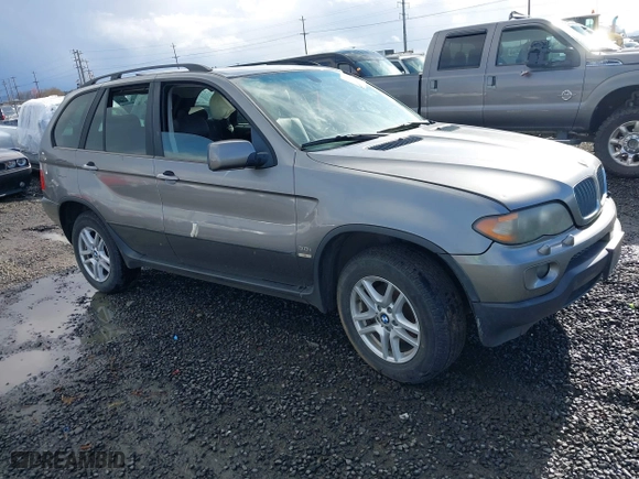 2004 BMW X5 3.0i with VIN 5UXFA13574LU36237, listed as a IAAI auction lot 41787350 with 1 mi miles. Bid and sale history available at carsss.com. Image 1.