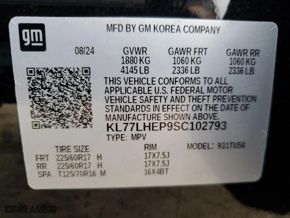 2025 Chevrolet Trax LT with VIN KL77LHEP9SC102793, listed as a Copart auction lot 54442205 with 3,730 mi miles and Salvage Title. Bid and sale history available at carsss.com. Image 13.
