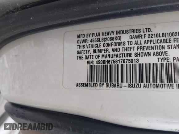 2001 Subaru Legacy Outback with VIN 4S3BH675817675013, listed as a IAAI auction lot 42497917 with 191,695 mi miles and . Bid and sale history available at DreamBid. Image 9.