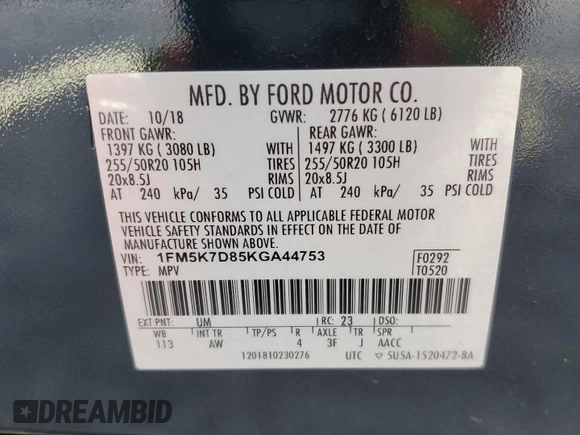 2019 Ford Explorer XLT z VIN 1FM5K7D85KGA44753, wystawiony jako Copart lot #54792275 z przebiegiem 140 033 mil mil oraz Szkoda całkowita • Salvage title. Historia ofert i sprzedaży dostępna na DreamBid. Obrazek 13.