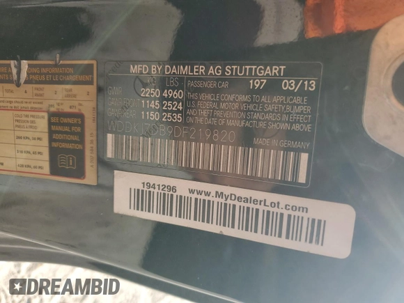 2013 Mercedes-Benz E 550 с VIN WDDKJ7DB9DF219820, выставлен на аукционе Copart как лот 75694914 с пробегом 162 352 миль миль и Списание • Salvage title. История ставок и продаж доступна на DreamBid. Изображение 13.