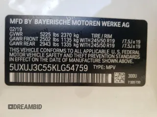 2019 BMW X4 xDrive30i with VIN 5UXUJ3C55KLG54759, listed as a Copart auction lot 38575993 with 48,956 mi miles. Bid and sale history available at carsss.com. Image 13.