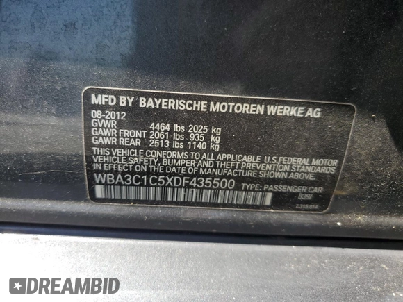 2013 BMW 3 Series 328i z VIN WBA3C1C5XDF435500, wystawiony jako Copart lot #53266805 z przebiegiem 107 780 mil mil oraz Szkoda całkowita • Salvage title. Historia ofert i sprzedaży dostępna na DreamBid. Obrazek 12.