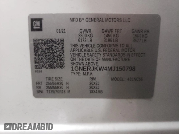 2021 Chevrolet Traverse RS with VIN 1GNERJKW4MJ150798, listed as a Copart auction lot 85663944 with 55,998 mi miles and Salvage Title. Bid and sale history available at carsss.com. Image 14.