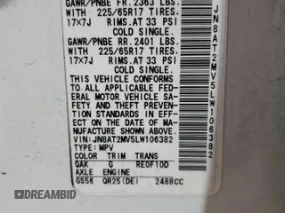 2020 Nissan Rogue SV z VIN JN8AT2MV5LW106382, wystawiony jako Copart lot #53783345 z przebiegiem 97 455 mil mil oraz Szkoda całkowita • Salvage title. Historia ofert i sprzedaży dostępna na DreamBid. Obrazek 13.